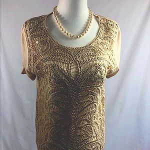 BCBGMaxAzria Textured Short Sleeve Top in Beige